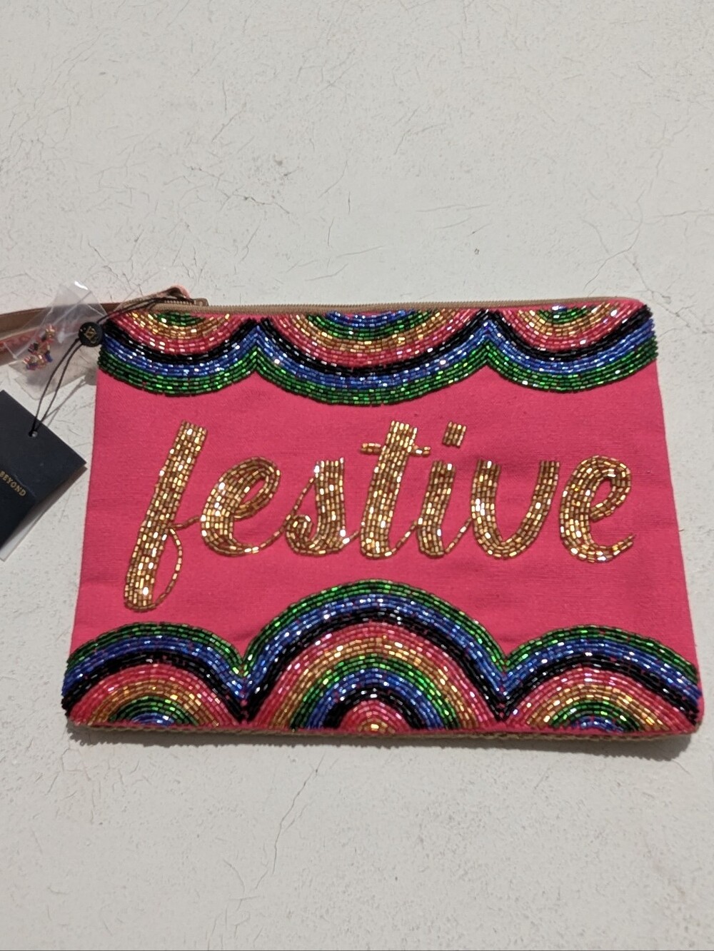 NWT America & Beyond | Festive Beaded Clutch Wristlet Hot Pink Pride Colorful